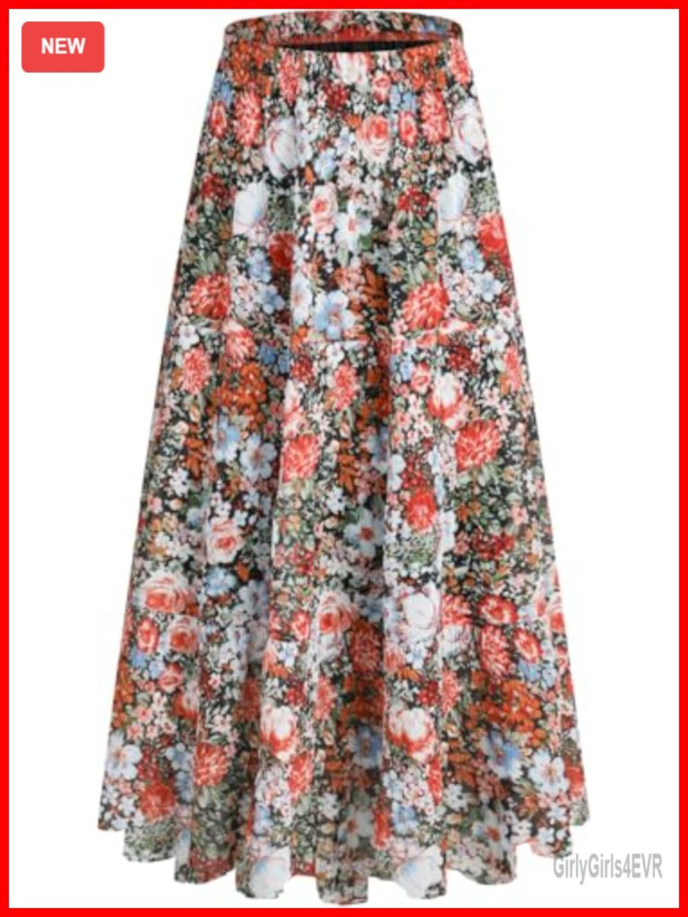Floral High Waist Chiffon Tiered Skirt with Lining Lightweight